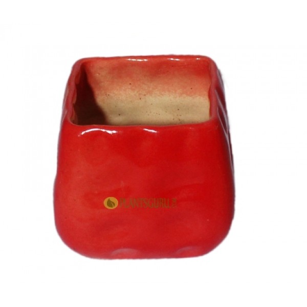 Ceramic Pot Square Red 3inch (Pack of 3)