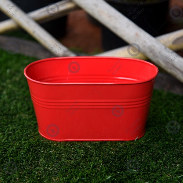 Metal Oval Planter Red