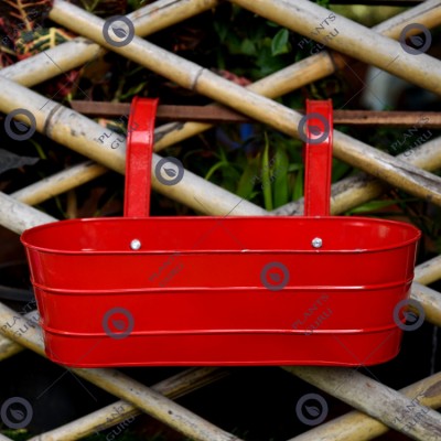 Metal Oval Railing Planter Red